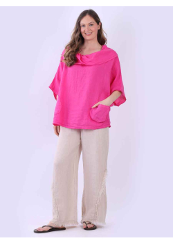 Solid Linen Cowl Neck Lagenlook Tunic Top