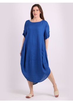 Ladies Plain Linen Lagenlook Dress