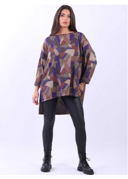 Drop Shoulder Multicolor Geometric Lurex Winter Top