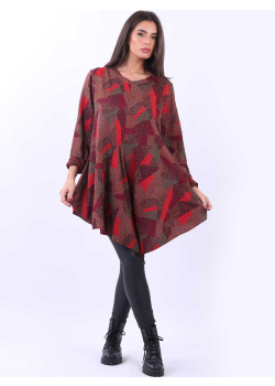 Plus Size Geometric Print Hanky Hem Lurex Tunic