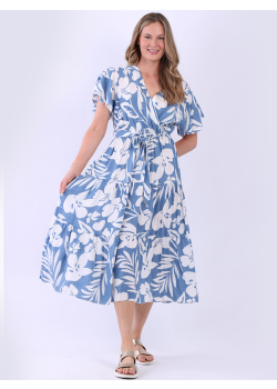 Ladies Overlap V-Neck Tropical Dress