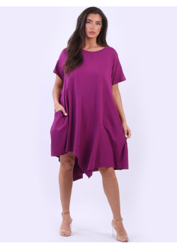 Ladies Asymmetric Hem Cotton Lagenlook Midi Dress