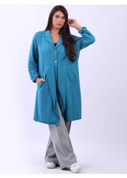 Solid Cotton Front Button Lagenlook Longline Jacket