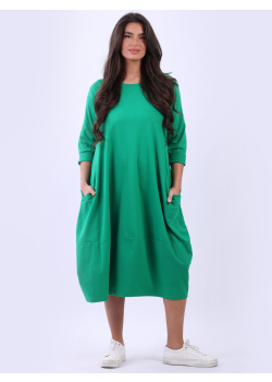 Ladies Solid Cotton Lagenlook Casual Day Dress