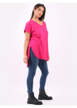 Italian V-Neck Dipped Hem Cotton Lagenlook Tunic Top