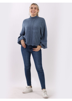 Plain Knitted Baggy Puff Sleeves Crop Pullover