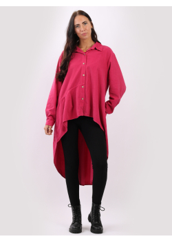 Plain Corduroy Cotton Lagenlook Ladies Shirt Dress