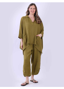 Plain Linen Collared Neck Lagenlook Top