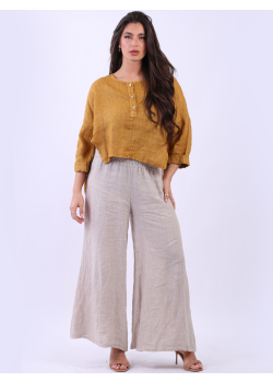 Solid Linen Front Buttons Crop Top