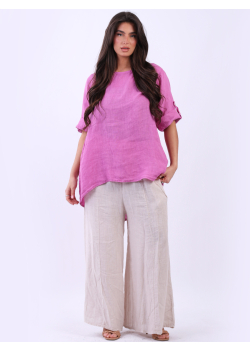 Plain Linen Dipped Hem Tunic Top