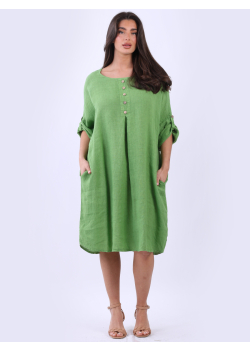 Front Buttons Oversized Plain Linen Lagenlook Dress