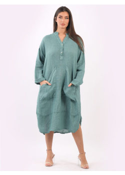 Plus Size Front Pockets Linen Slouchy Midi Dress