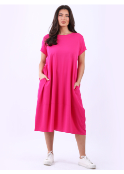 Women Lagenlook Cotton Solid Midi Dress