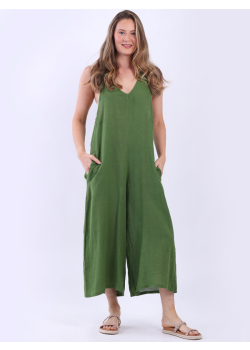 Plain Linen Wide Leg Lagenlook Sleeveless Dungaree