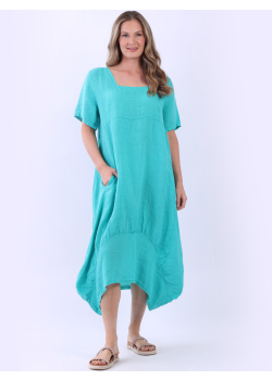 Italian Plain Square Neck Linen Tunic Dress