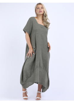 Italian Plain Square Neck Linen Tunic Dress