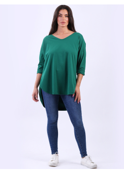 Plain V-Neck High Low Style Baggy Top