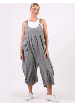 Plain Linen Tabbed Hem Pabo Wide Leg Dungaree