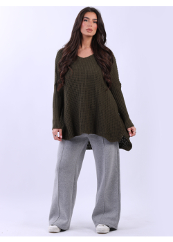 Ladies Solid Woolen Lagenlook Oversized Knitted Jumper