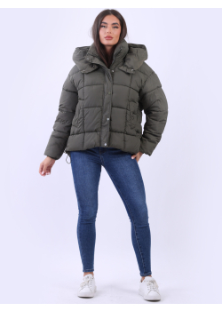 Plus Size Hooded Puffer Quilted Jacket