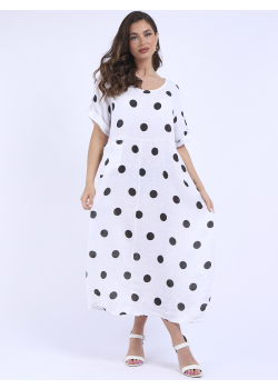 Polka Dot Print Linen Lagenlook Dress