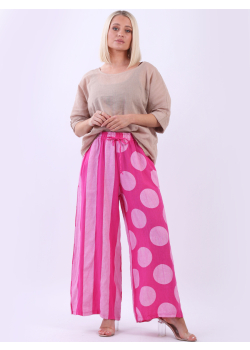 Ladies Polka Striped Linen Culottes