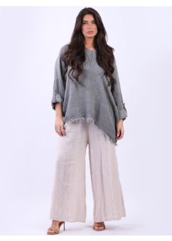 Solid Raw Edge Lagenlook Ladies Linen Top