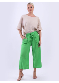 Plain Linen Raw Edge Pockets Wide Leg Trouser