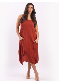 Solid Ballon Hem Lagenlook Linen Dress