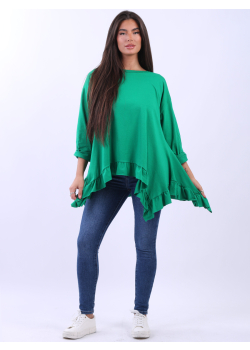 Ladies Ruffle Hem Solid Cotton Boxy Tunic