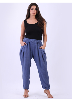 Ladies Relaxed Fit Linen Solid Pant