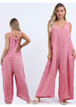 Sleeveless Backside Knot Wide Leg Linen Jumpsuit