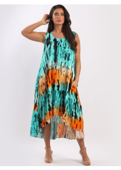 Digital Tie Dye Ruffle Lagenlook Tank Dress