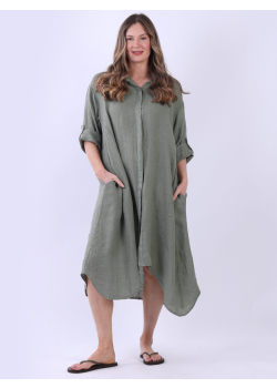Plain Linen Lagenlook Women Shirt Dress