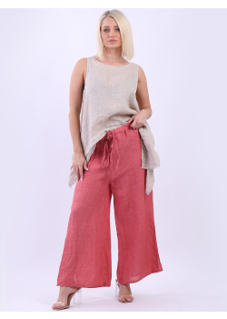 Split Hem Sides Wide Leg Linen Palazzo