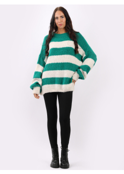 Stripy Pattern Drop Shoulders Batwing Woolen Knit Jumper