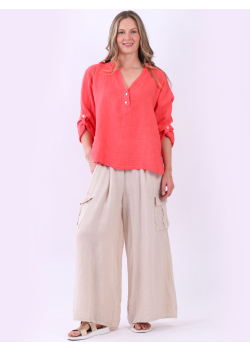 Plain Linen Lagenlook High Low Top