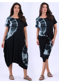 Tie Dyed Print Halo Panel Ladies Oversized Dress