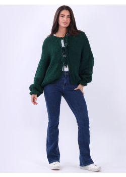 Plain Knitted Tie Knots Woolen Cardigan