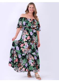 Multicolor Floral Print Bardot Ladies Maxi