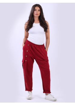 Solid Cotton Button Detail Sweat Cargo Pant