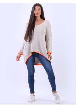 Ladies Fine Knit V-Neck Chunky Woolen Jumper