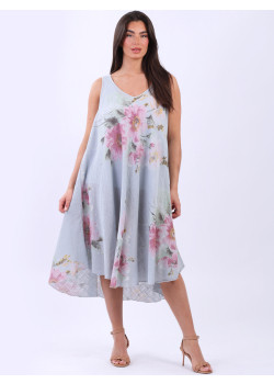 Sleeveless Cotton Floral Swing Dress
