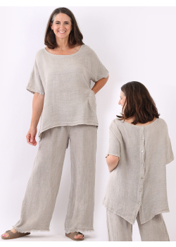 Plain Front Pocket Vintage Washed Linen Baggy Top