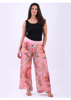 Floral Print Wide Leg Silk Harem Pants