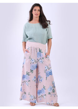 Wide Leg Linen Floral Palazzo