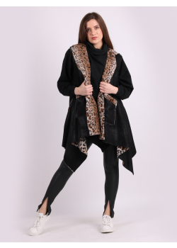 Wild Inside Leopard Print Sleeveless Faux Fur Jacket