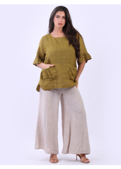 Plain Linen Lagenlook Front Pockets Stylish Blouse