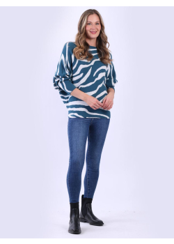 Zebra Print Batwing Baggy Knitted Jumper