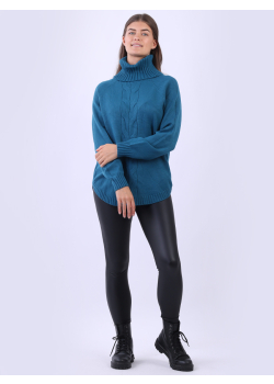 Polo Neck Chunky Cable Knit  Jumper